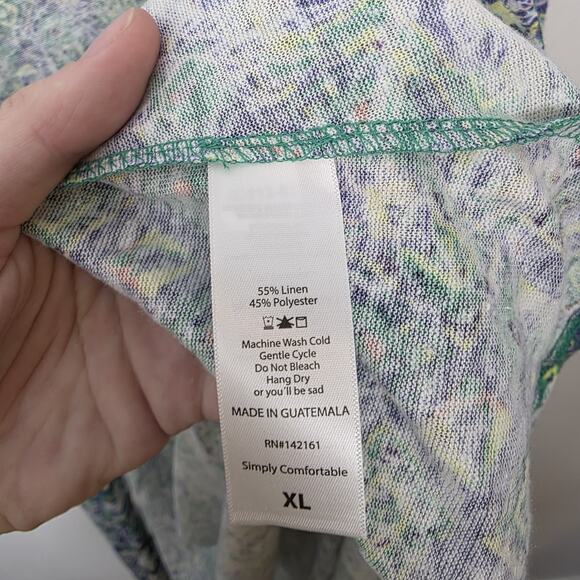 Lularoe Blue Green White Eclectic Linen Blend Boho Long Cardigan Size XL - Picture 7 of 10